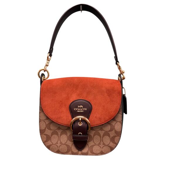Coach Handbags - Coach Kleo Shoulder Bag 23 Signature Canvas in Brown and Orange